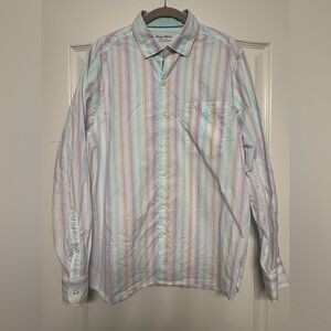 Tommy Bahama Pima Cotton Pastel Stripe Button Down M Hidden Collar Coastal